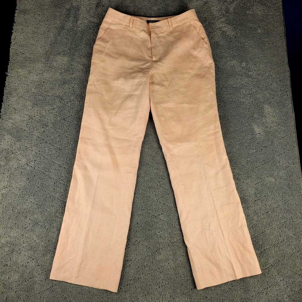 Lauren Ralph Lauren Pants Womens 10 Pink Linen Relaxed Lined Straight Leg Preppy
